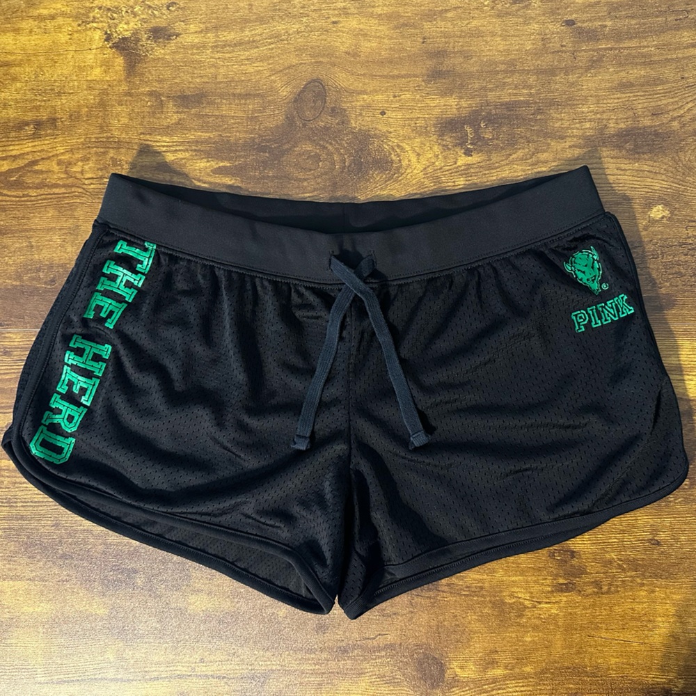 PINK Victoria's Secret Marshall University Black Mesh Athletic Shorts